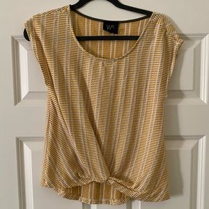 Mustard yellow short sleeve twist front tee